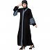 Front open abaya with contrast bell sleeves- Black-Grey